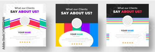 Customer feedback testimonial social media post web banner template. client testimonials social media post banner design template with green color