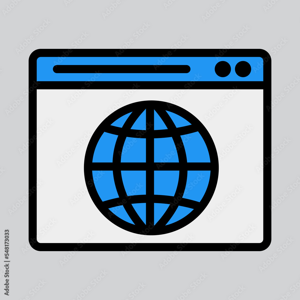 Website icon in filled line style about browser, use for website mobile app presentation Website icon in filled line style about browser, use for website mobile app presentation