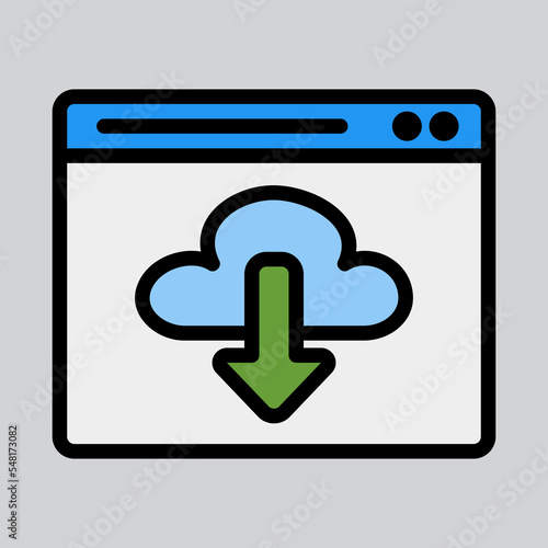 Cloud download icon in filled line style about browser, use for website mobile app presentation