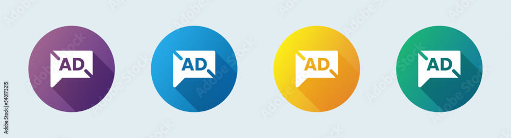 Ad solid icon in flat design style. Advertisement signs vector illustration. Ad solid icon in flat design style. Advertisement signs vector illustration.