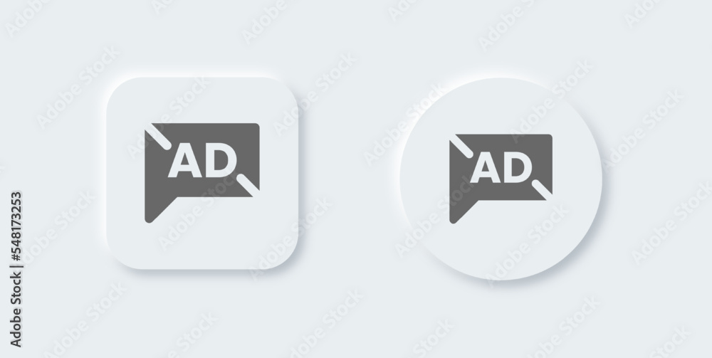 Ad solid icon in neomorphic design style. Advertisement signs vector illustration.