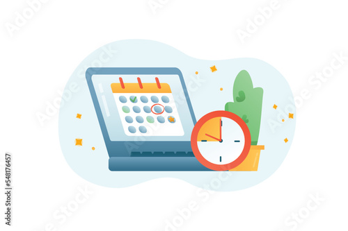 Deadline gradient icons concept scene in the flat cartoon style. Clock, laptop and calendar indicating the approach of a deadline. Vector illustration.