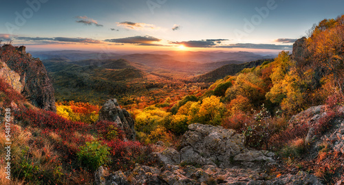 Nice autumn countryside from peak Sitno, Slovakia mountain landscape at sunset