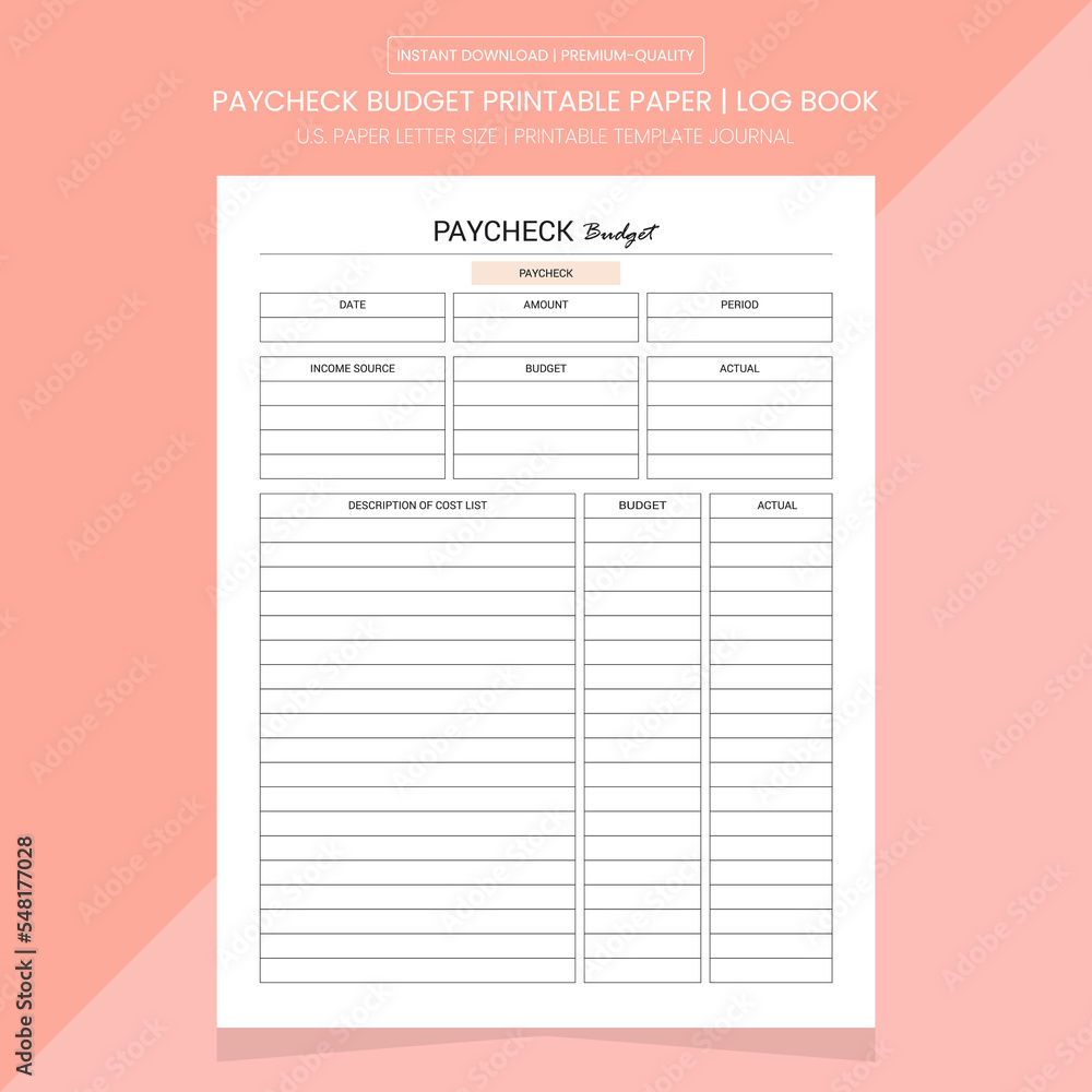 Paycheck Budget Printable | Paycheck Budget Log Book | Notebook Printable Template Paycheck Budget Printable | Paycheck Budget Log Book | Notebook Printable Template