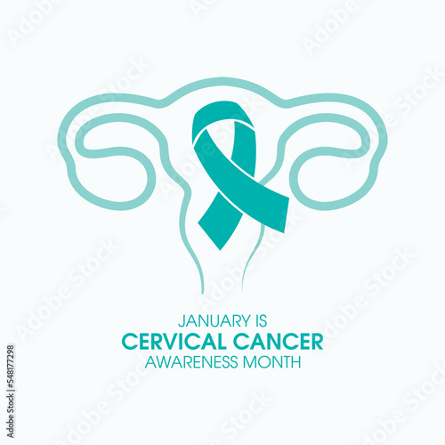 January is Cervical Cancer Awareness Month vector. Cervical cancer teal awareness ribbon and human uterus vector. Female reproductive health icon. Important day