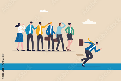 Fast lane priority or advantage to win business competition or career path, extra speed pathway or express way to move forward concept, businessman run fast on fast lane while others stuck in traffic.
