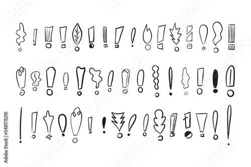 Doodle sketch exclamation marks vector collection on white background