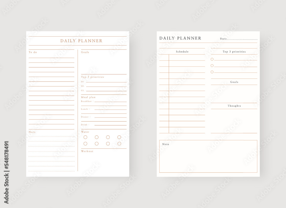 Daily planner template. Set of planner and to do list. Modern planner template set. Vector illustration. Daily planner template. Set of planner and to do list. Modern planner template set. Vector illustration.