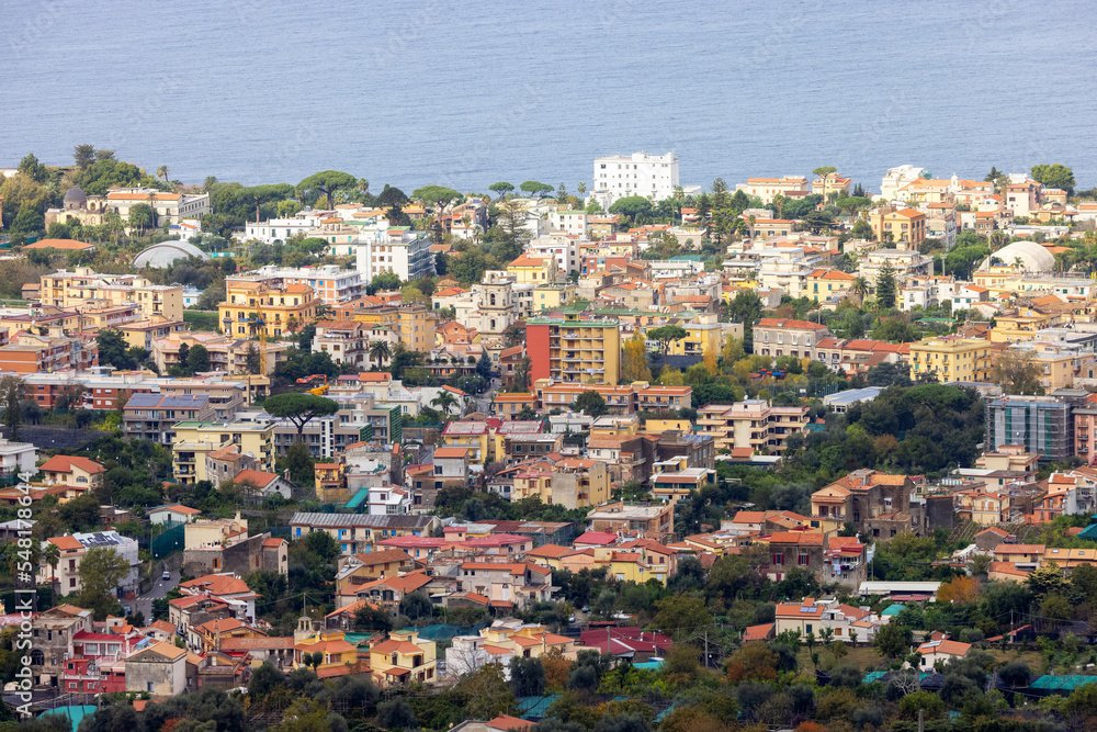 Aerial View of Touristic Town, Sorrento, Italy. Coast of Tyrrhenian Sea.