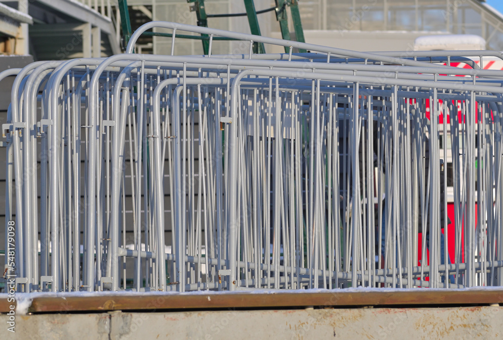 Fototapeta premium Temporary mobile fences on the construction site