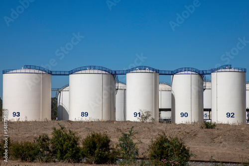 industrial fuel storage tanks at oil terminal