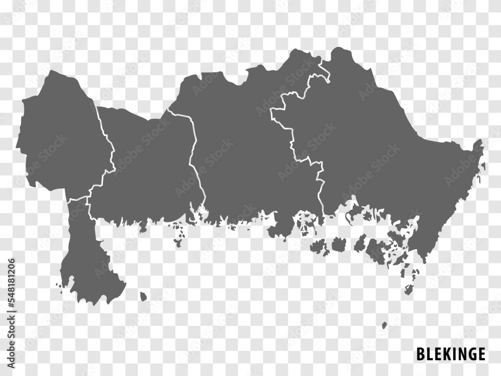 Blank map Blekinge County  of  Sweden. High quality map Blekinge County on transparent background for your web site design, logo, app, UI.  Sweden.  EPS10.