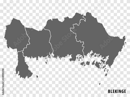 Blank map Blekinge County of Sweden. High quality map Blekinge County on transparent background for your web site design, logo, app, UI. Sweden. EPS10.