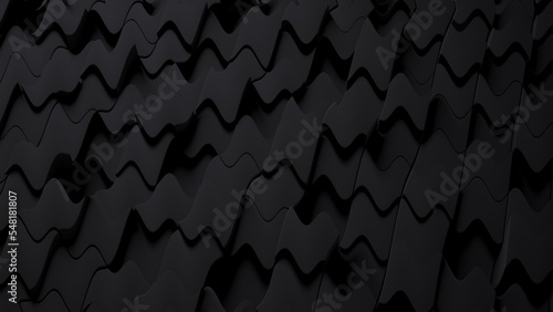 Illustration of a dark background with 3D shaped cubes stacked into a mosaic