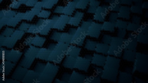 Slika na platnu 3D illustration of a dark background with shaped blocks and added effects