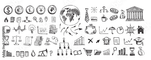 Hand drawn business symbols. Management concept with Doodle design style.	
