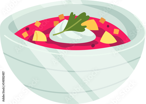 Traditional borscht with sour cream flat icon