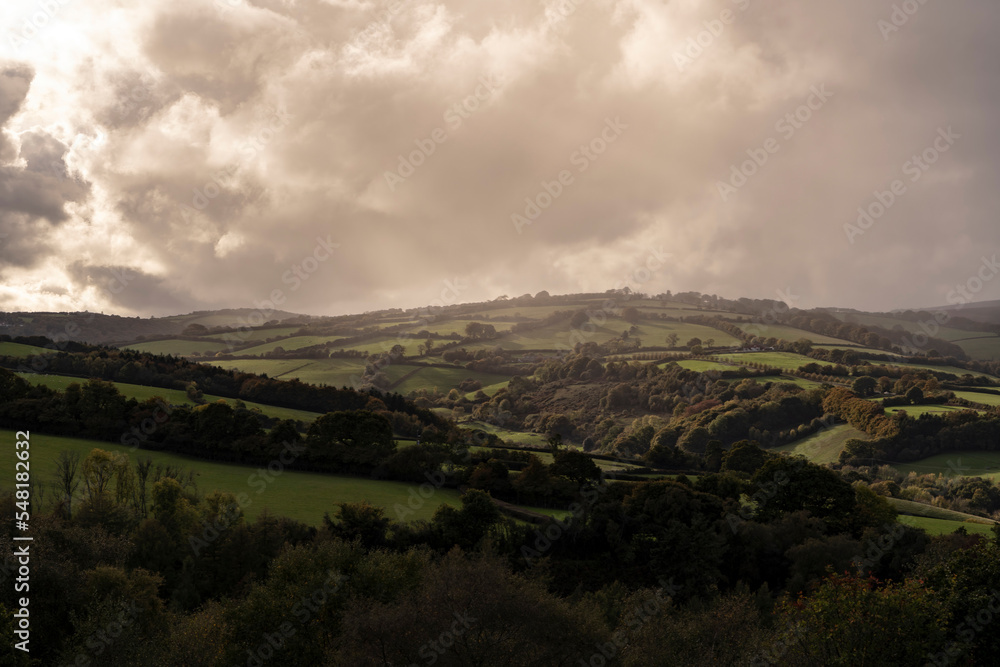 Moody countryside view over Somerset in England