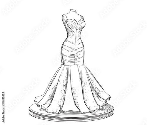 Wedding dress on a mannequin hand drawn sketch Fashion and Clothing Vector illustration