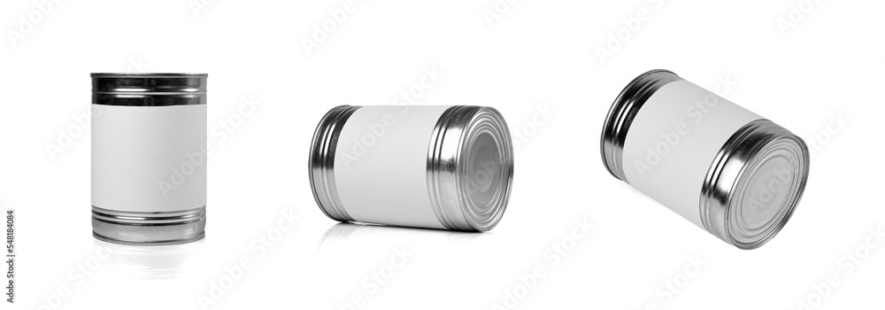 Tin Can Isolated, Preserve Template Mockup with Label, Metal Milk Package, Aluminum Cylindrical Container Tin Can Isolated, Preserve Template Mockup with Label, Metal Milk Package, Aluminum Cylindrical Container