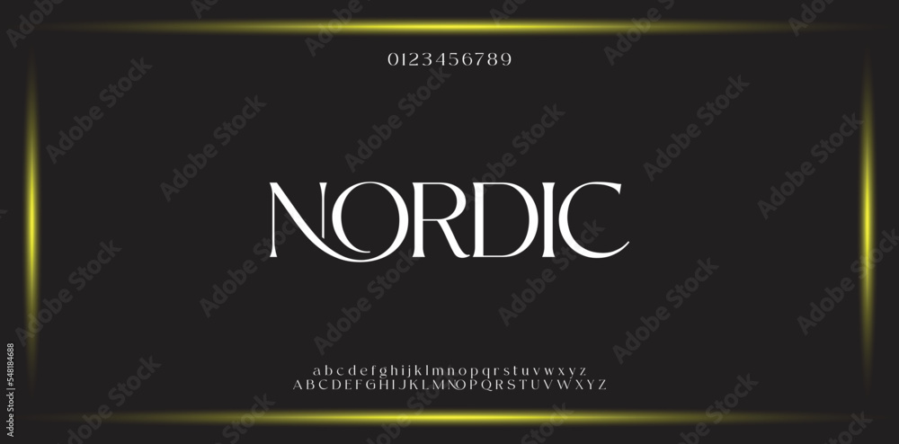 NORDIC Modern Minimal luxury Font and Alphabets. Unique tech typeface for business. Serif and san serif letters vector design. - obrazy, fototapety, plakaty 