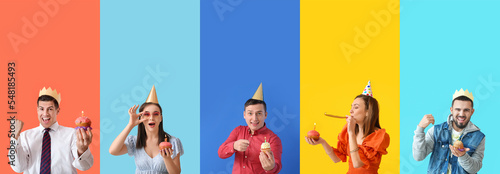 Set of happy young people w...