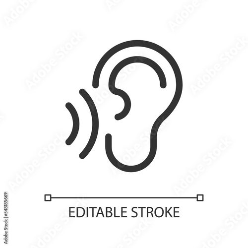 Listen pixel perfect linear ui icon. Translator feature. Hear translation. Text spoken aloud. GUI, UX design. Outline isolated user interface element for app and web. Editable stroke. Arial font used