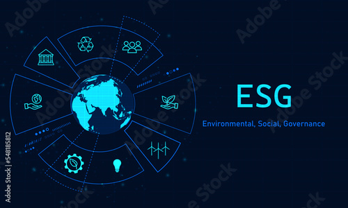 Environmental, social, and governance (ESG). Sustainable business concept. Blue background vector design.