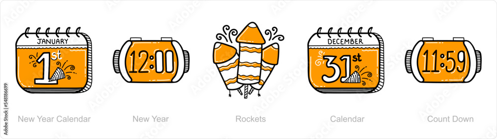 Naklejka premium new year calendar, rockets