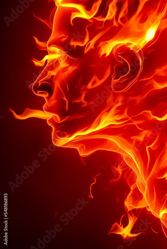 digital drawing of a fiery human head surrounded by flames