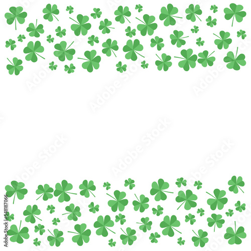 Saint Patricks day frame with scattered clover leaves or shamrocks.