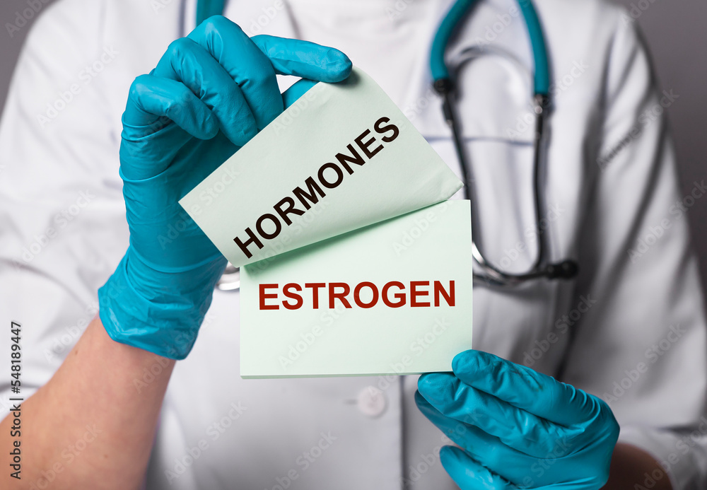 Estrogen hormone. Oestrogen, female health concept Estrogen hormone. Oestrogen, female health concept