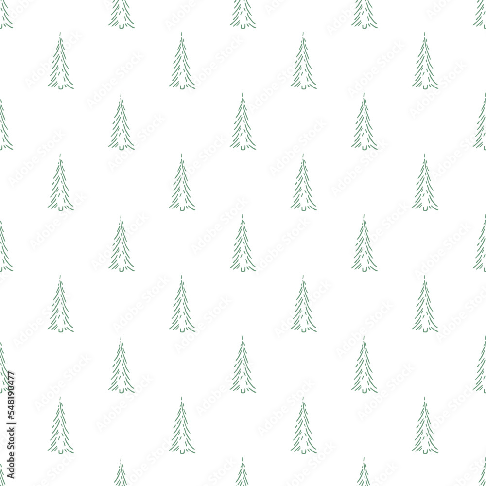 Obraz premium Seamless christmas tree pattern. christmas tree ornament. Doodle illustration with christmas tree