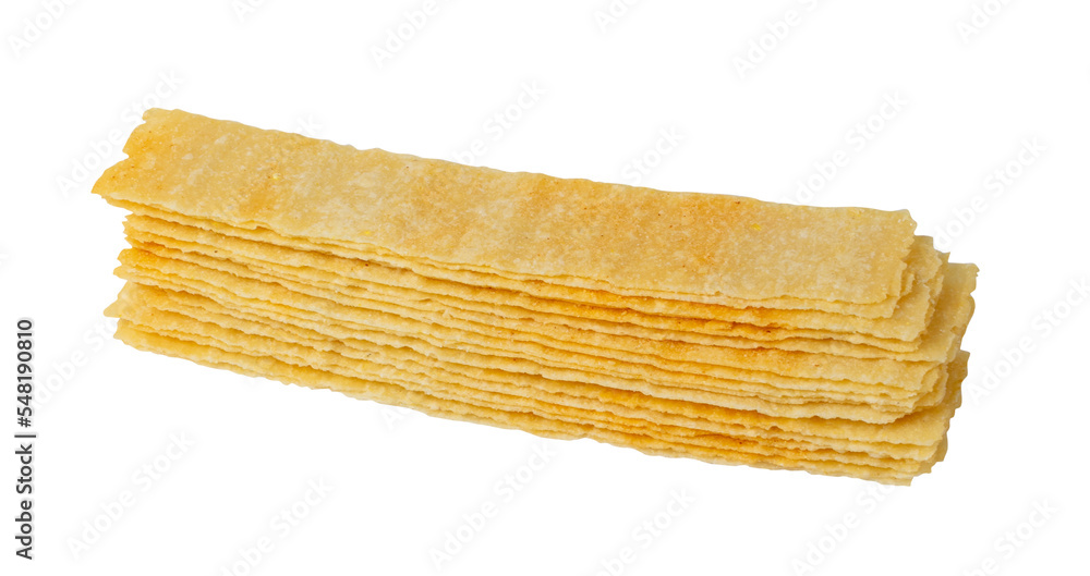 Long Potato Chips Isolated, Crispy Thin Potato Snack Pile, Rectangular