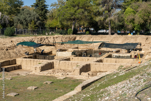 view of archaeologists at an excavation site in the grounds of Ancient Olympia photo
