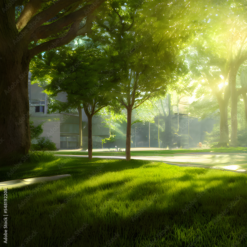 Obraz premium 晴れた朝の公園の光景