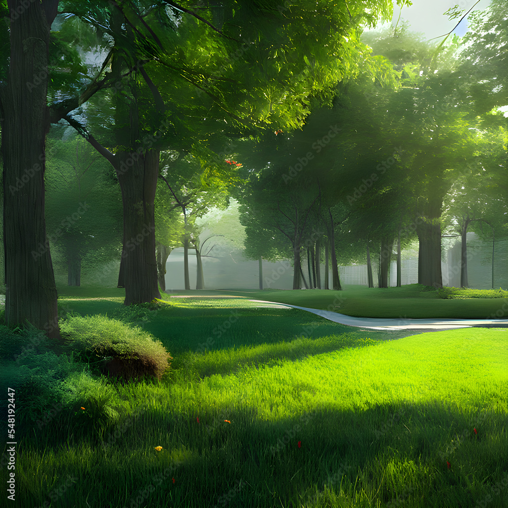 Obraz premium 晴れた朝の公園の光景