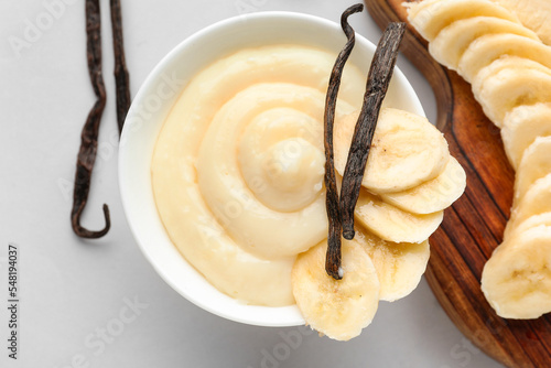 Bowl of tasty vanilla puddi...