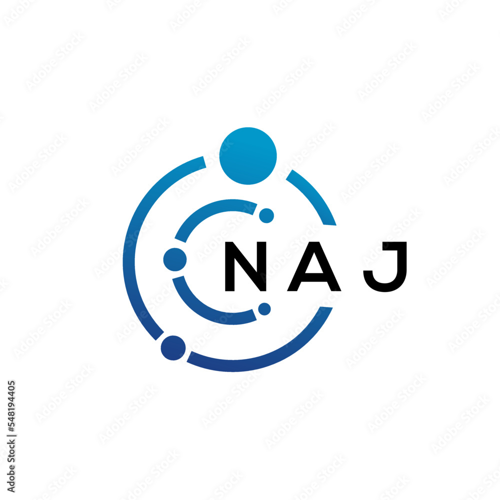 Obraz premium NAJ letter technology logo design on white background. NAJ creative initials letter IT logo concept. NAJ letter design.