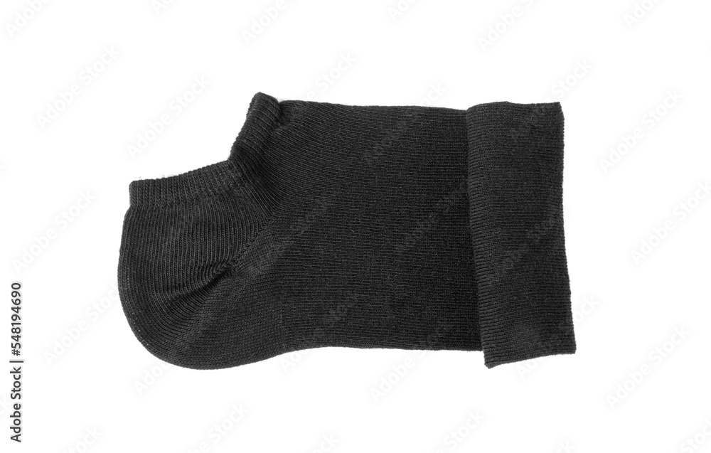 New Black Cotton Sock Isolated, Rolled Sportswear, Classic Unisex Cotton Socks on White Background New Black Cotton Sock Isolated, Rolled Sportswear, Classic Unisex Cotton Socks on White Background