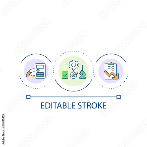 Business strategy issue loop concept icon. Unproductive management system. Decrease revenue abstract idea thin line illustration. Isolated outline drawing. Editable stroke. Arial font used