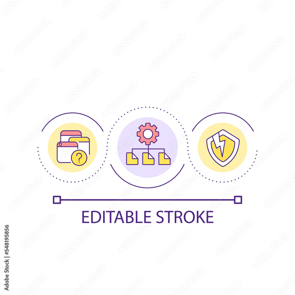 Digital information management loop concept icon. Poor cybersecurity. Corrupted files abstract idea thin line illustration. Isolated outline drawing. Editable stroke. Arial font used