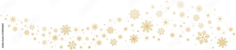Gold snowflakes and stars on transparent background. New year illustration. PNG image - obrazy, fototapety, plakaty 