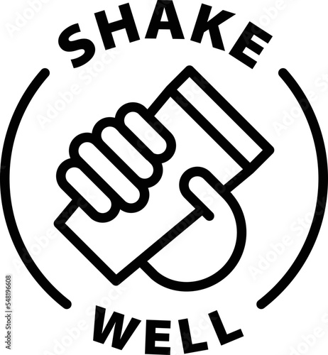 shake well icon. Isolated vector black outline stamp label rounded badge product tag on transparent background. Symbol.