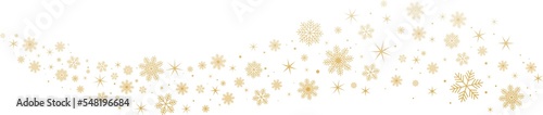 Gold snowflakes and stars on transparent background. New year illustration. PNG image