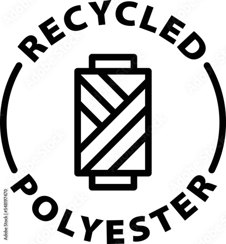 recycled polyester icon. Isolated vector black outline stamp label rounded badge product tag on transparent background. Symbol.