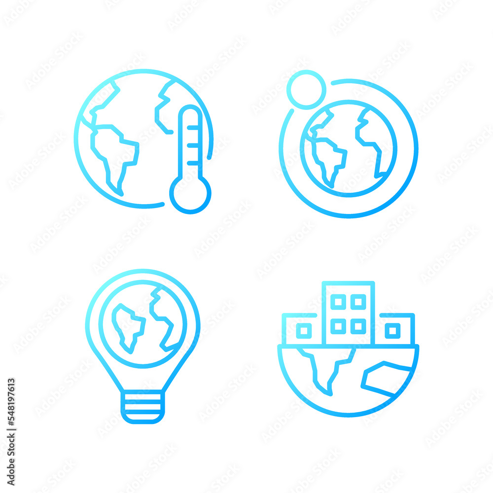 Global problems pixel perfect gradient linear vector icons set. Urbanization process. Climate change. Thin line contour symbol designs bundle. Isolated outline illustrations collection