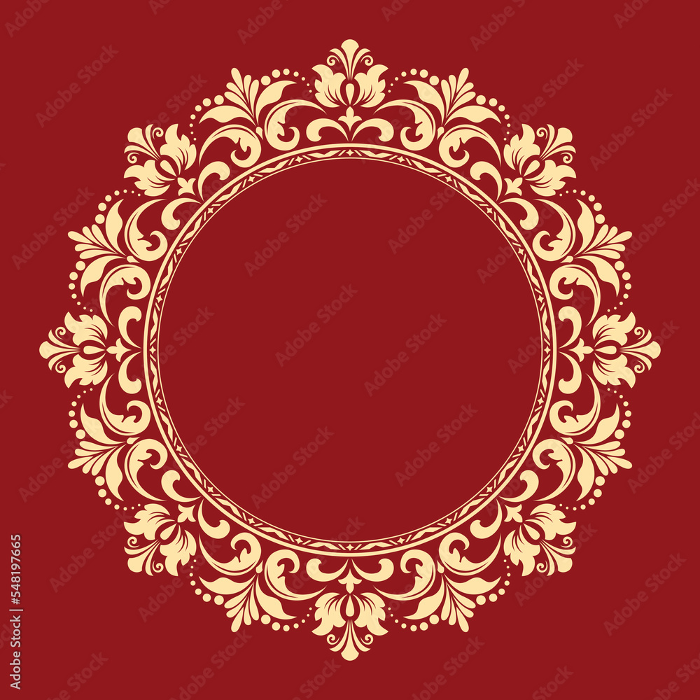 Decorative frame Elegant vector element for design in Eastern style, place for text. Floral golden and red border. Lace illustration for invitations and greeting cards