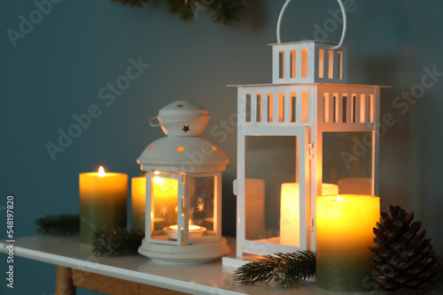 Cozy winter holiday lantern...