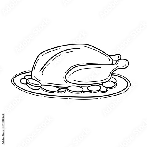 Traditional Christmas food baked meat duck illustration